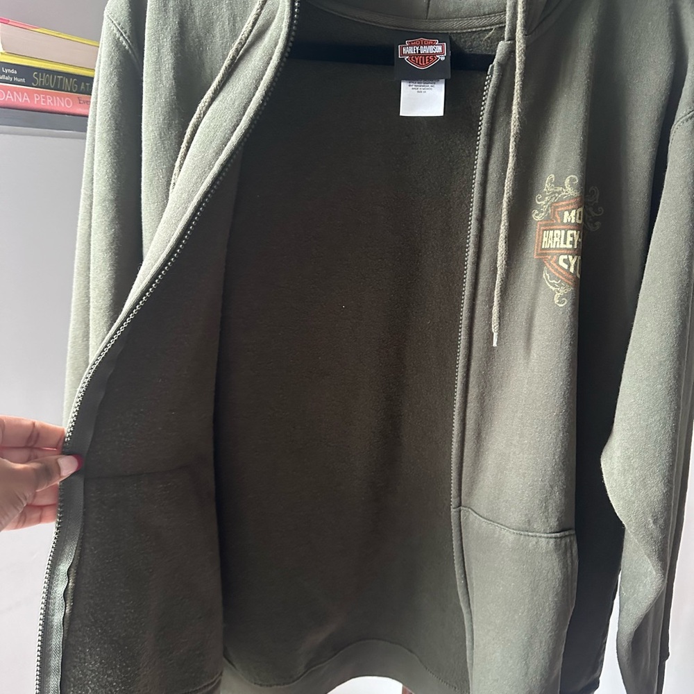 HARLEY DAVIDSON GREEN ZIP UP FLEECED HOODIE UNISEX 2X - Picture 7 of 14